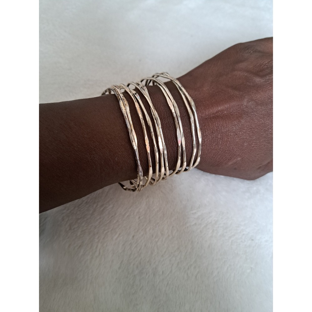 Silver Tone Hammered Multi Strand Cage Cuff Bracelet Statement Wide Boho Jewelry